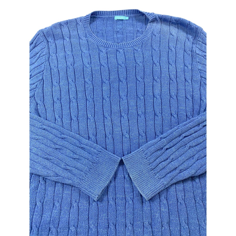 J.McLaughlin Mens Cable Knit Crewneck Sweater Blue Cotton Blend XL